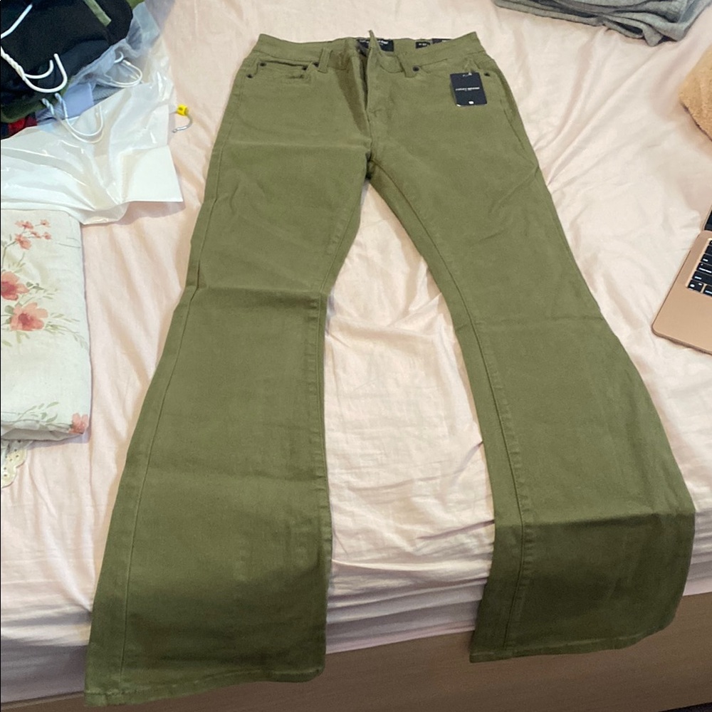 Olive Green Flared Jeans